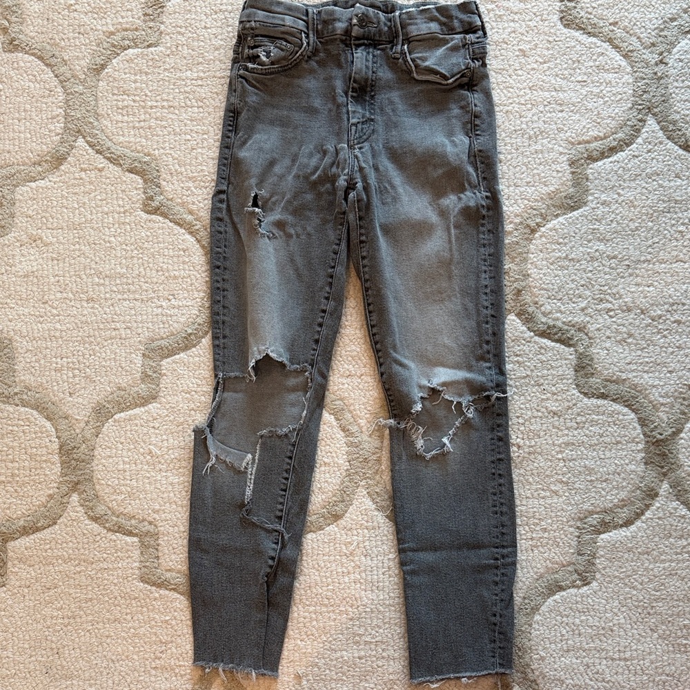 MOTHER Distressed Black Skinny Jeans